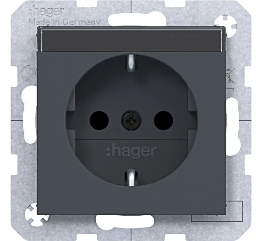 wandcontactdoos randaarde Safety Plus met tekstveld A1/A8/C1/C8 antraciet mat (WAS1201AT)