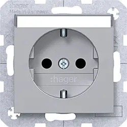 Hager Berker wandcontactdoos randaarde Safety Plus met tekstveld A1/A8/C1/C8 titaan mat (WAS1201TA)