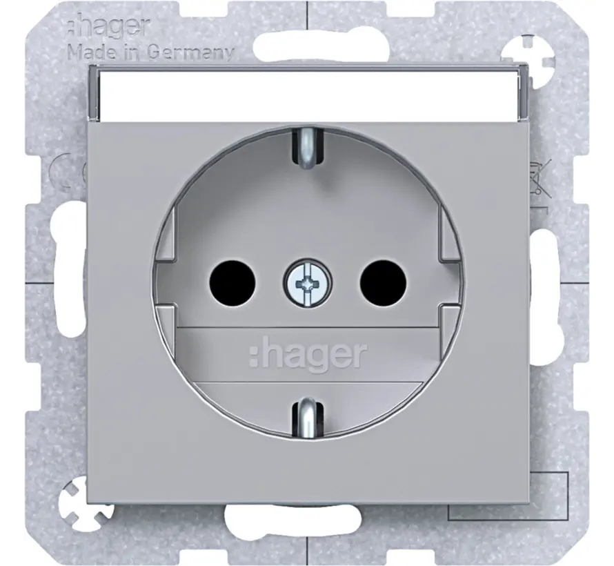 wandcontactdoos randaarde Safety Plus met tekstveld A1/A8/C1/C8 titaan mat (WAS1201TA)