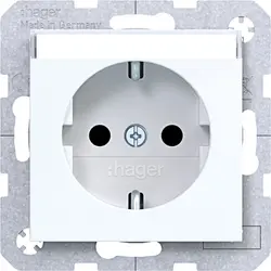 Hager Berker wandcontactdoos randaarde Safety Plus met tekstveld A1/A8/C1/C8 lichtwit glans (WAS1201WG)