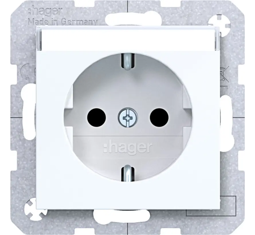 wandcontactdoos randaarde Safety Plus met tekstveld A1/A8/C1/C8 lichtwit glans (WAS1201WG)