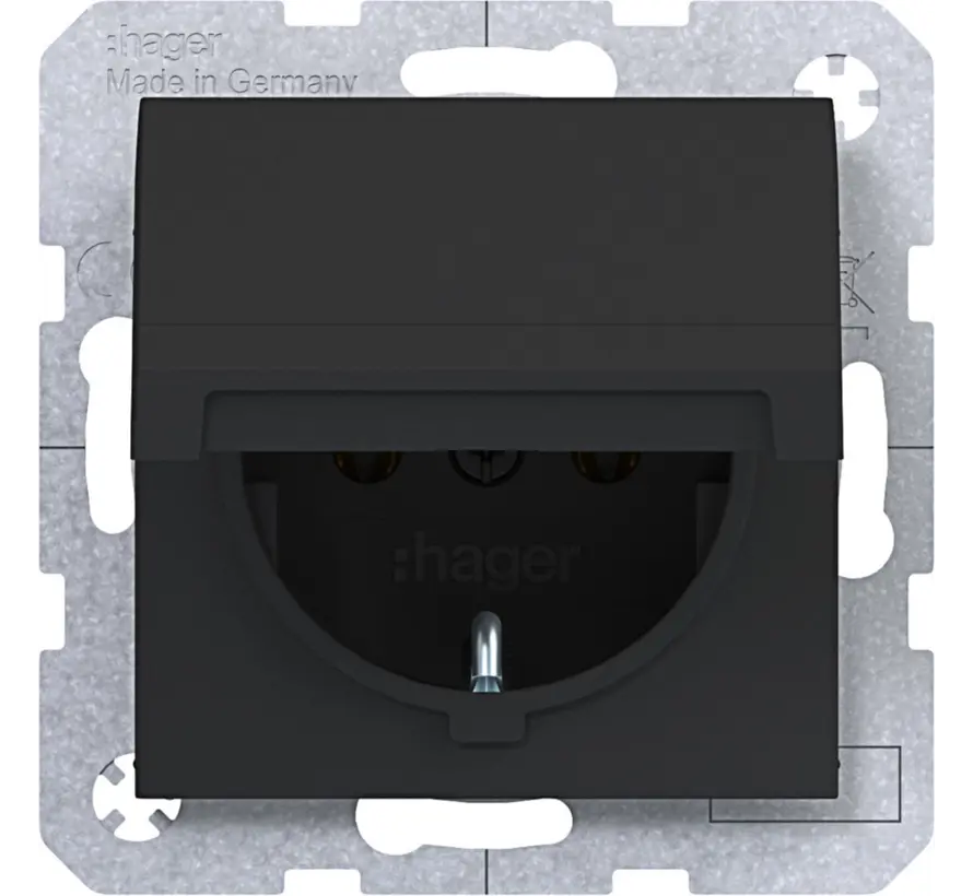 wandcontactdoos randaarde met klapdeksel A1/A8/C1/C8 nachtzwart mat (WAS1110BM)