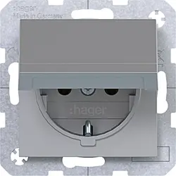 Hager Berker wandcontactdoos randaarde met terugverend klapdeksel A1/A8/C1/C8 titaan (WAS1110TA)