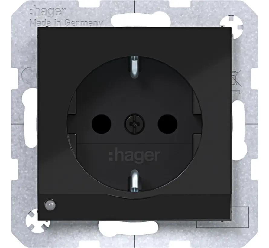 wandcontactdoos randaarde Safety Plus met LED-orientatielicht A1/A8/C1/C8 nachtzwart glans (WAS1462BG)