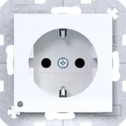 Hager Berker wandcontactdoos randaarde Safety Plus met LED-orientatielicht A1/A8/C1/C8 lichtwit glans (WAS1462WG)