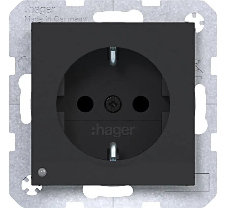 wandcontactdoos randaarde Safety Plus met LED-orientatielicht A1/A8/C1/C8 nachtzwart mat (WAS1462BM)