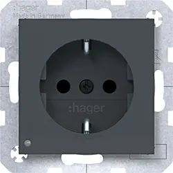 Hager Berker wandcontactdoos randaarde Safety Plus met LED-orientatielicht A1/A8/C1/C8 antraciet mat (WAS1462AT)