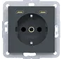 wandcontactdoos randaarde met 2x USB-C A1/A8/C1/C8 antraciet mat (WAS4055AT)