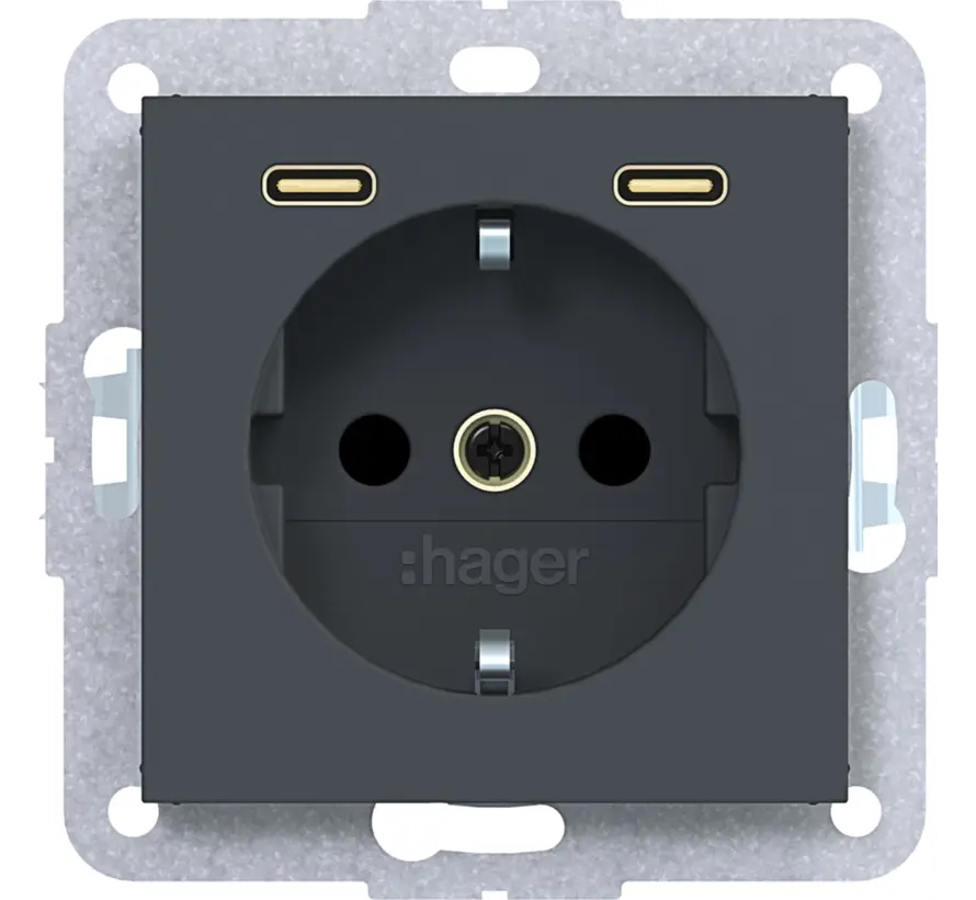 wandcontactdoos randaarde met 2x USB-C A1/A8/C1/C8 antraciet mat (WAS4055AT)
