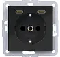 wandcontactdoos randaarde met 2x USB-C A1/A8/C1/C8 nachtzwart glans (WAS4055BG)