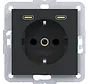wandcontactdoos randaarde met 2x USB-C A1/A8/C1/C8 nachtzwart mat (WAS4055BM)