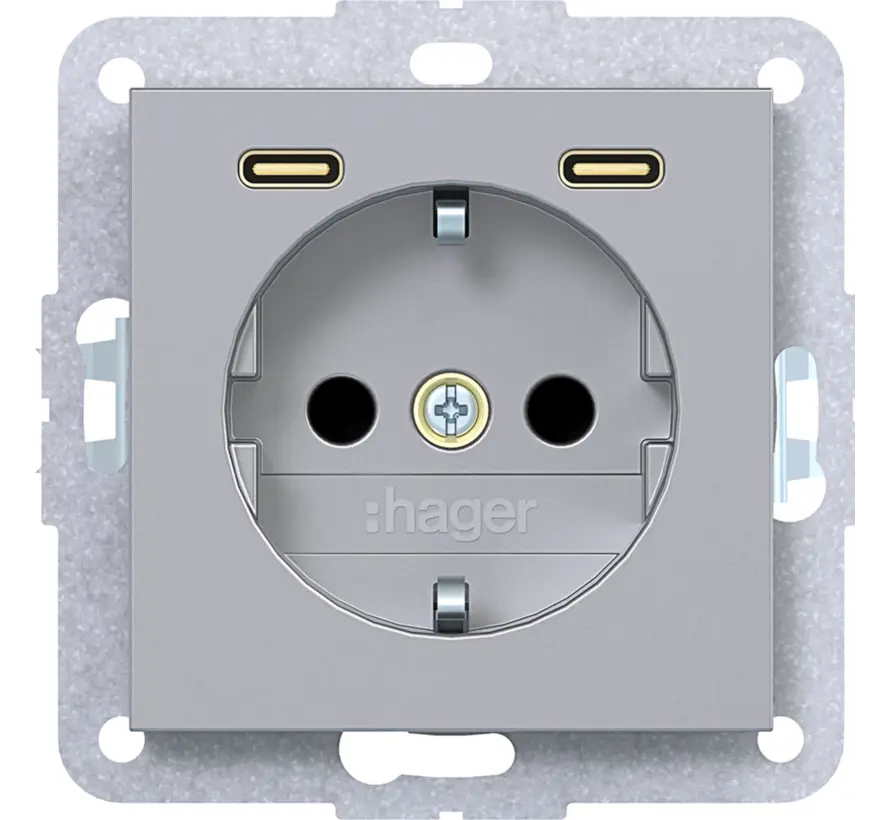 wandcontactdoos randaarde met 2x USB-C A1/A8/C1/C8 titaan (WAS4055TA)