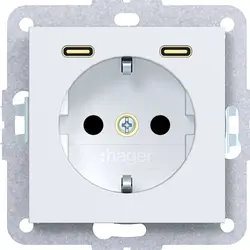 Hager Berker wandcontactdoos randaarde met 2x USB-C A1/A8/C1/C8 lichtwit mat (WAS4055WM)
