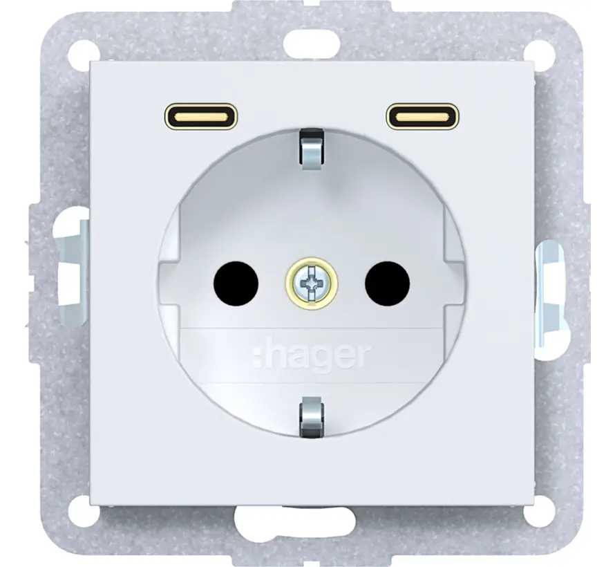 wandcontactdoos randaarde met 2x USB-C A1/A8/C1/C8 lichtwit mat (WAS4055WM)