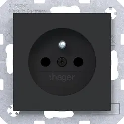 Hager Berker wandcontactdoos penaarde Safety Plus A1/A8/C1/C8 nachtzwart mat (WAS1600BM)
