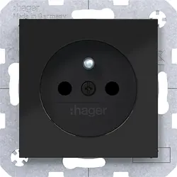 Hager Berker wandcontactdoos penaarde Safety Plus A1/A8/C1/C8 nachtzwart glans (WAS1600BG)