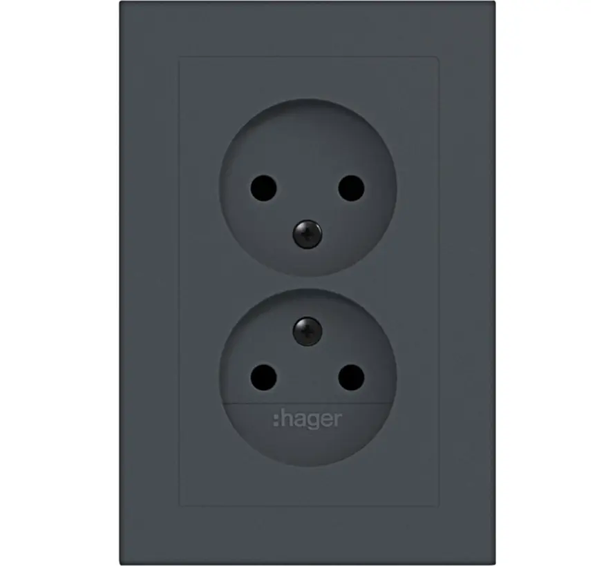 wandcontactdoos 2-voudig zonder randaarde Safety Plus voor enkele inbouwdoos A1 antraciet mat (WAS5470AT)