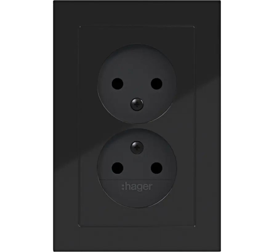 wandcontactdoos 2-voudig zonder randaarde Safety Plus voor enkele inbouwdoos A1 nachtzwart glans (WAS5470BG)