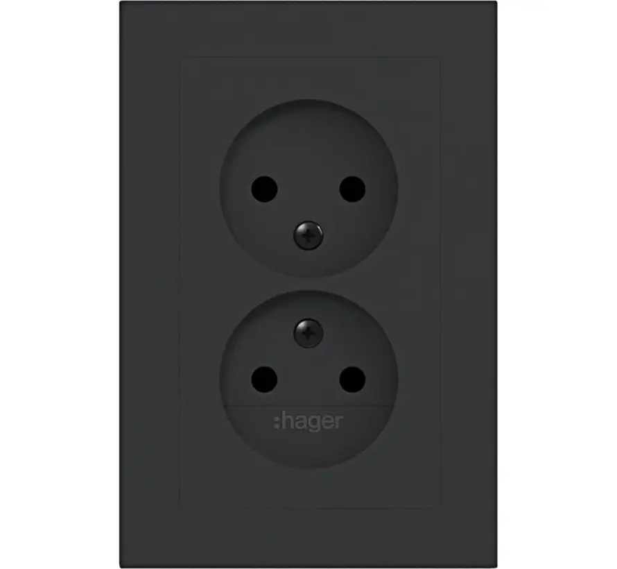 wandcontactdoos 2-voudig zonder randaarde Safety Plus voor enkele inbouwdoos A1 nachtzwart mat (WAS5470BM)