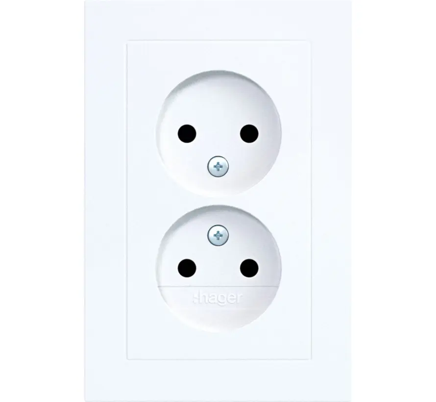 wandcontactdoos 2-voudig zonder randaarde Safety Plus voor enkele inbouwdoos A1 lichtwit glans (WAS5470WG)