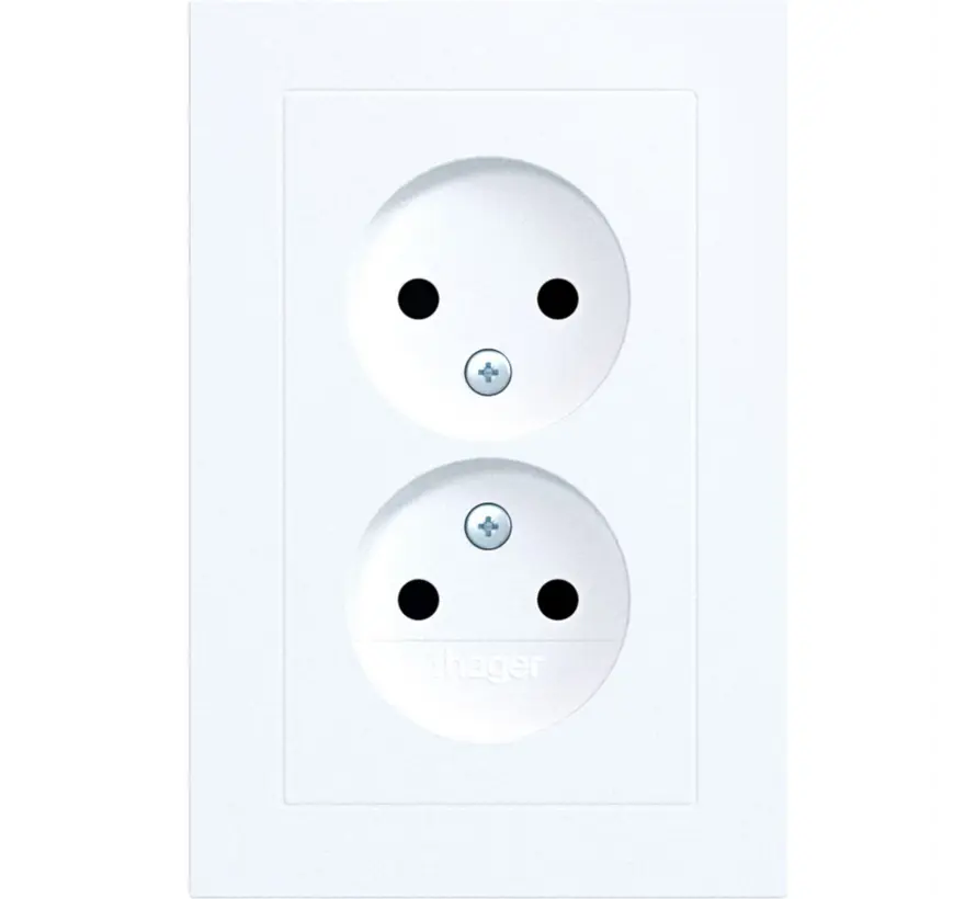 wandcontactdoos 2-voudig zonder randaarde Safety Plus voor enkele inbouwdoos A1 lichtwit mat (WAS5470WM)