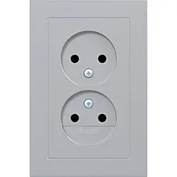 Hager Berker wandcontactdoos 2-voudig zonder randaarde Safety Plus voor enkele inbouwdoos A1 titaan (WAS5470TA)