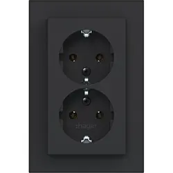 Hager Berker wandcontactdoos 2-voudig randaarde voor enkele inbouwdoos A1 nachtzwart mat (WAS2175BM)