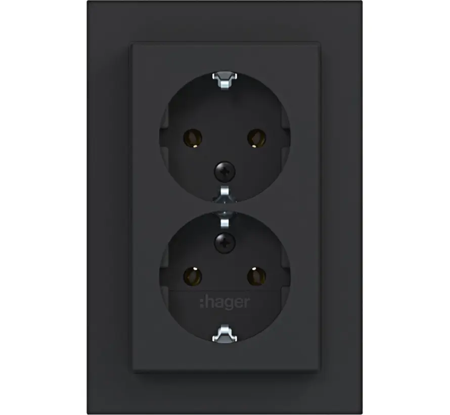 wandcontactdoos 2-voudig randaarde voor enkele inbouwdoos A1 nachtzwart mat (WAS2175BM)