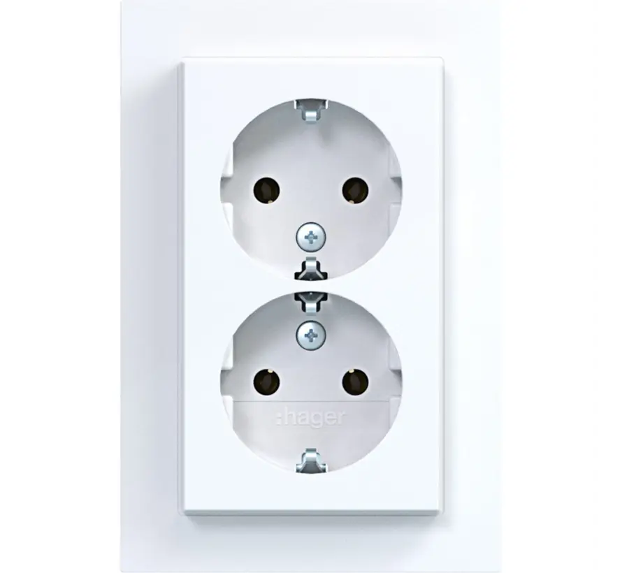 wandcontactdoos 2-voudig randaarde voor enkele inbouwdoos A1 lichtwit glans (WAS2175WG)