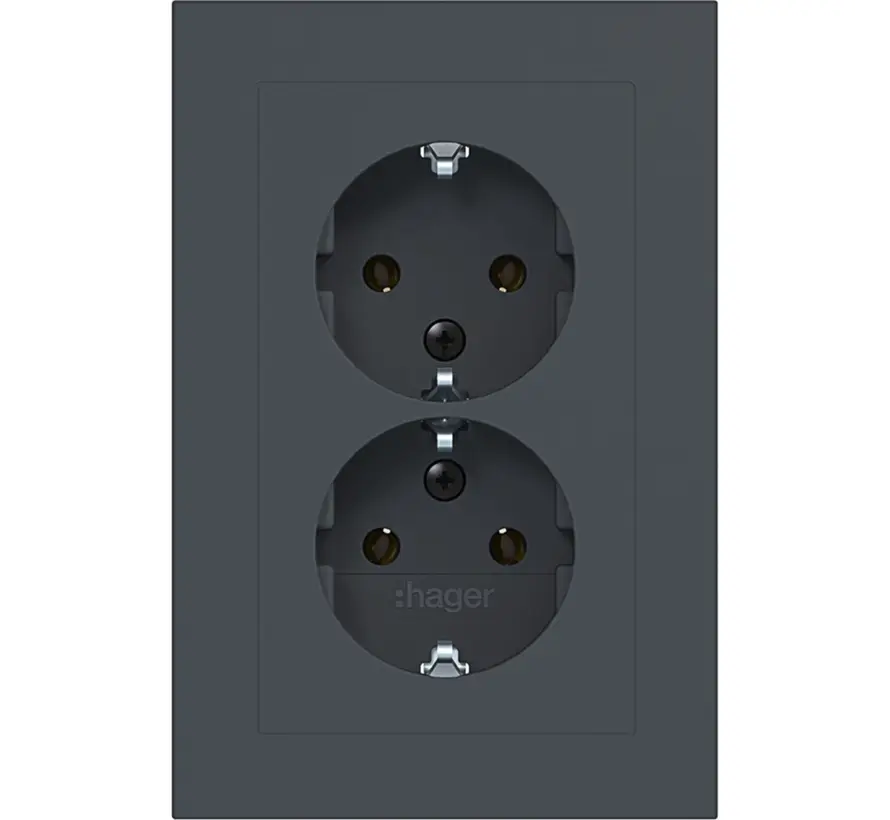 wandcontactdoos 2-voudig randaarde voor ovale 1,5 inbouwdoos A1 antraciet mat (WAS2170AT)