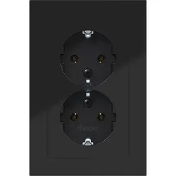 Hager Berker wandcontactdoos 2-voudig randaarde voor ovale 1,5 inbouwdoos A1 nachtzwart glans (WAS2170BG)