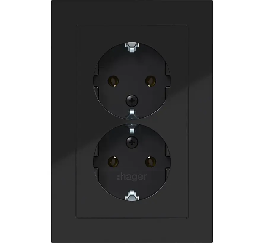 wandcontactdoos 2-voudig randaarde voor ovale 1,5 inbouwdoos A1 nachtzwart glans (WAS2170BG)