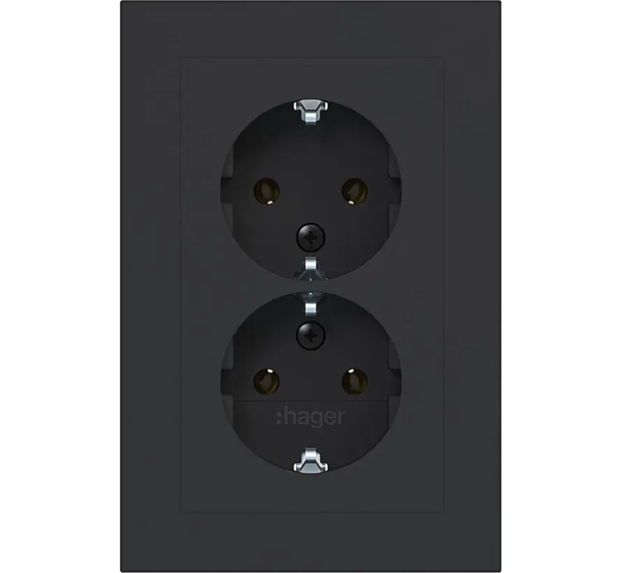 wandcontactdoos 2-voudig randaarde voor ovale 1,5 inbouwdoos A1 nachtzwart mat (WAS2170BM)