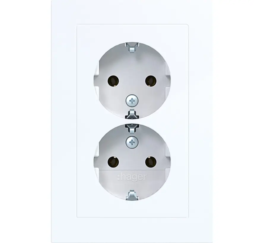 wandcontactdoos 2-voudig randaarde voor ovale 1,5 inbouwdoos A1 lichtwit glans (WAS2170WG)