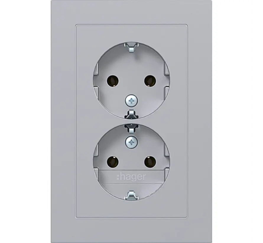 wandcontactdoos 2-voudig randaarde voor ovale 1,5 inbouwdoos A1 titaan (WAS2170TA)