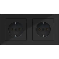 Hager Berker wandcontactdoos 2-voudig randaarde voorbedraad voor duo-inbouwdoos A1 nachtzwart glans (WAS2123BG)