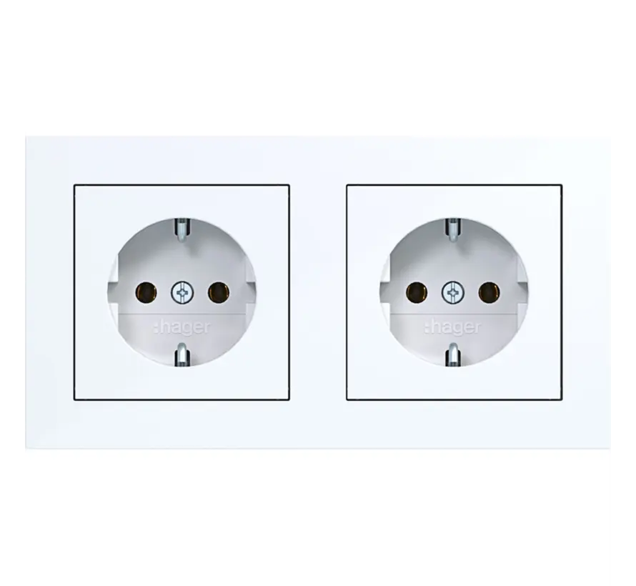 wandcontactdoos 2-voudig randaarde voorbedraad voor duo-inbouwdoos A1 lichtwit glans (WAS2123WG)