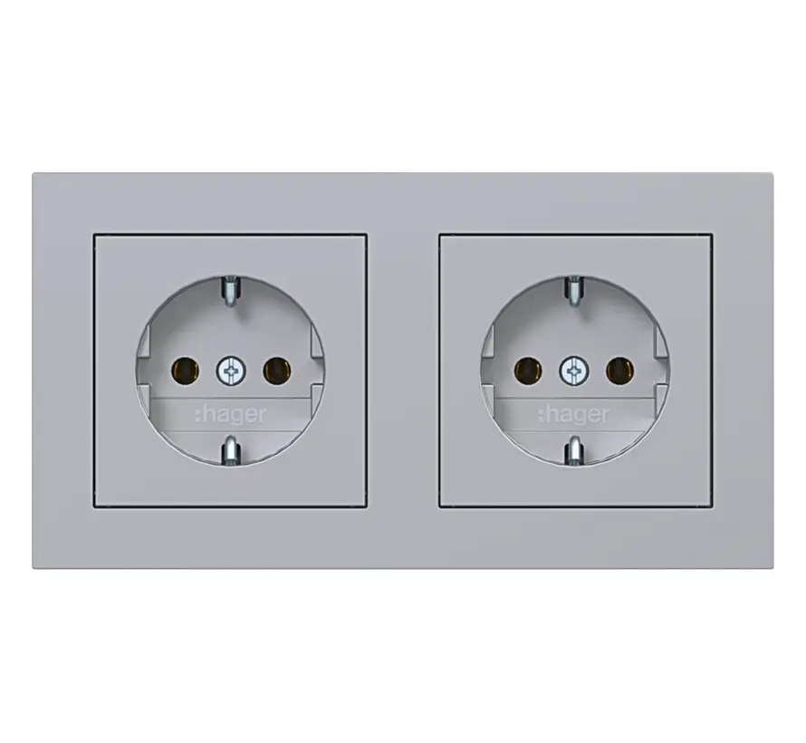 wandcontactdoos 2-voudig randaarde voorbedraad voor duo-inbouwdoos A1 titaan (WAS2123TA)