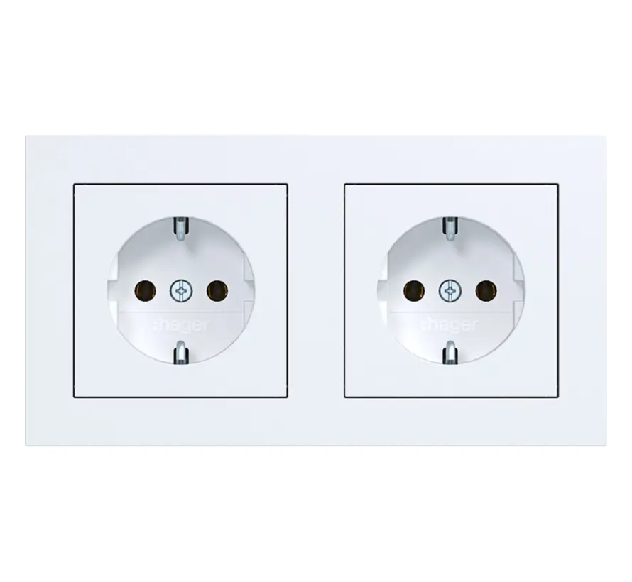 wandcontactdoos 2-voudig randaarde voorbedraad voor duo-inbouwdoos A1 lichtwit mat (WAS2123WM)