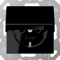 JUNG wandcontactdoos randaarde Safety+ klapdeksel A-range zwart glans (A 1520 NKIKL SW)
