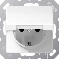 JUNG wandcontactdoos randaarde Safety+ en klapdeksel AS500 alpine wit (AS 1520 NKIKL WW)