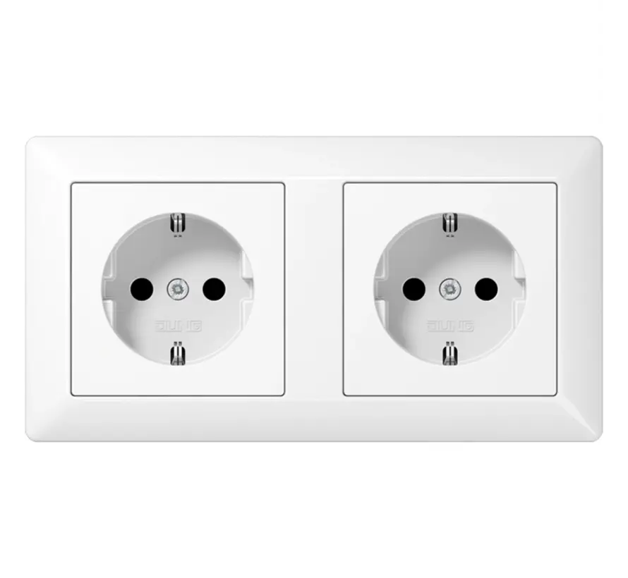 wandcontactdoos 2-voudig randaarde voorbedraad voor duo-inbouwdoos AS500 alpine wit (AS 1520-2 WW)