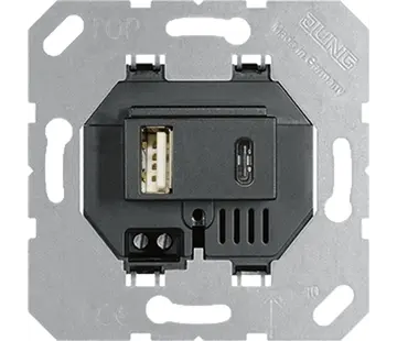 JUNG USB-lader 2-voudig type A en type C totaal 3000mA zwart glans (USB 15 CA SW)