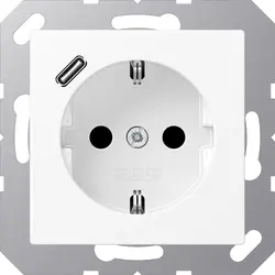 JUNG wandcontactdoos randaarde Safety+ met USB-C A-range sneeuwwit mat (A 1520-18 C WWM)