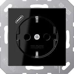JUNG wandcontactdoos randaarde Safety+ met USB-C A-range zwart glans (A 1520-18 C SW)