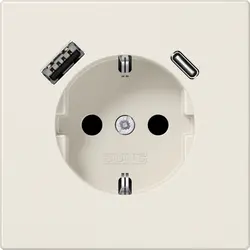 JUNG wandcontactdoos randaarde Safety+ met USB type A en C LS990 creme (LS 1520-15 CA)