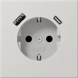 JUNG wandcontactdoos randaarde Safety+ met USB type A en C LS990 lichtgrijs (LS 1520-15 CA LG)
