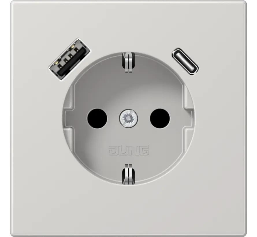 wandcontactdoos randaarde Safety+ met USB type A en C LS990 lichtgrijs (LS 1520-15 CA LG)