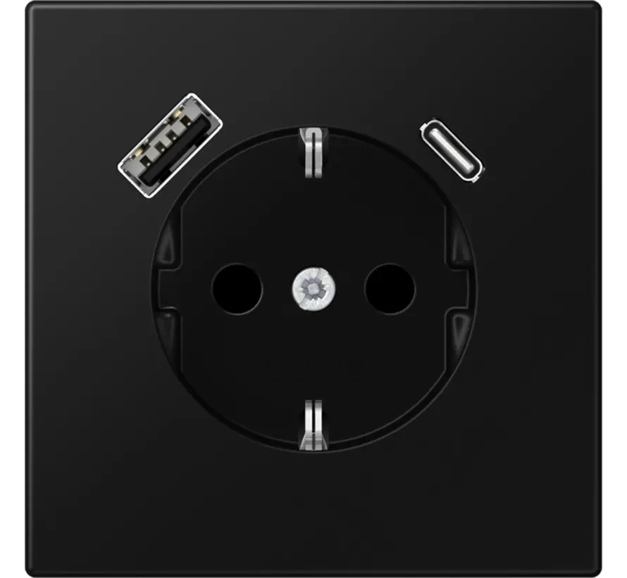 wandcontactdoos randaarde Safety+ met USB type A en C LS990 grafietzwart mat (LS 1520-15 CA SWM)