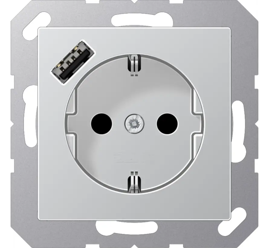 wandcontactdoos randaarde Safety+ met USB-A A-range aluminium (A 1520-18 A AL)